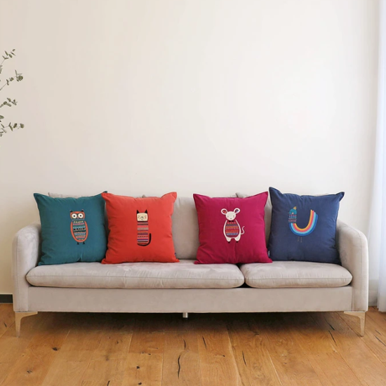 오리고 면 자수 쿠션 50x50cm